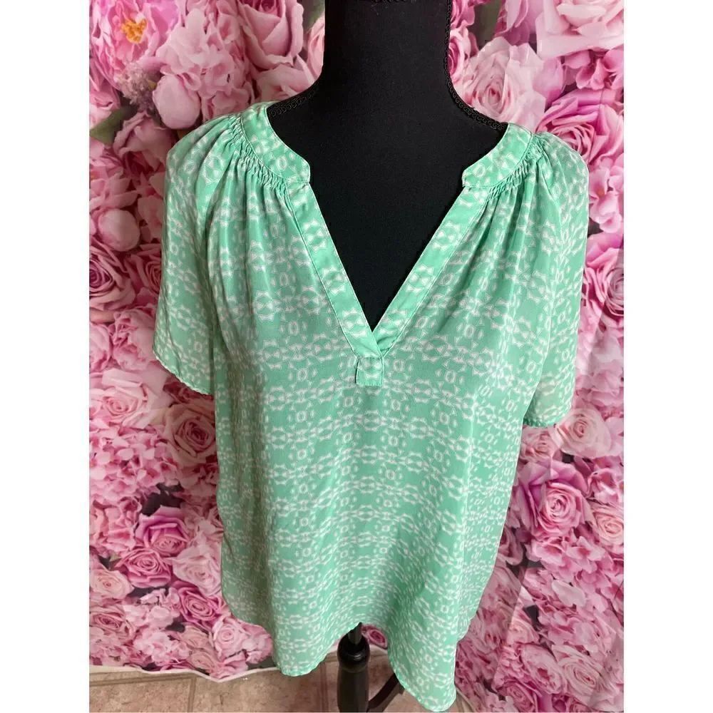 ana A New Approach Green Sheer Blouse-LARGE
